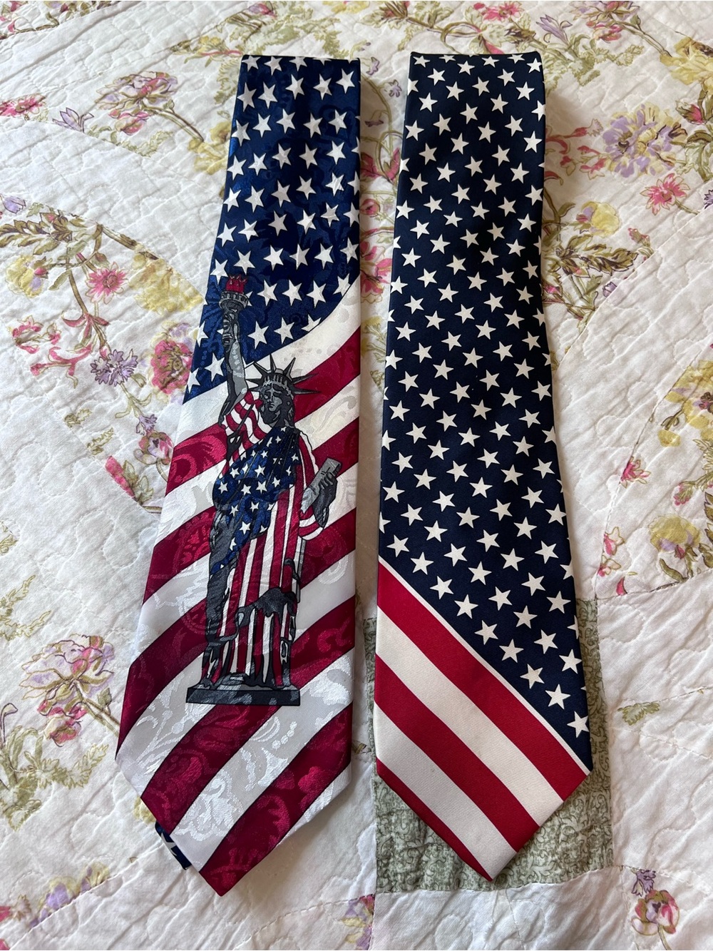 Vintage Patriotic American Flag  Statue of Liberty Tie Lot 2pc